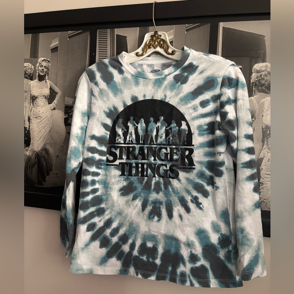 Stranger Things Blue and White Tie-Dye Long Sleeve Tee